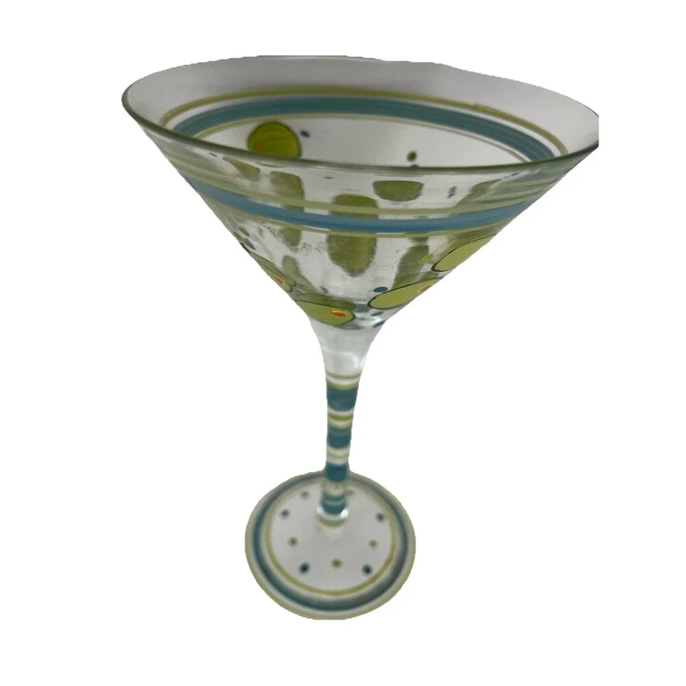 Martini Glass Hand Painted Green Stuffed Olives Pimentos Oversized Y2K
